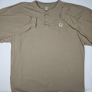 Carhartt Henley Shirt Mens Size 3XL Brown Long Sleeve Pull Over Button Workwear